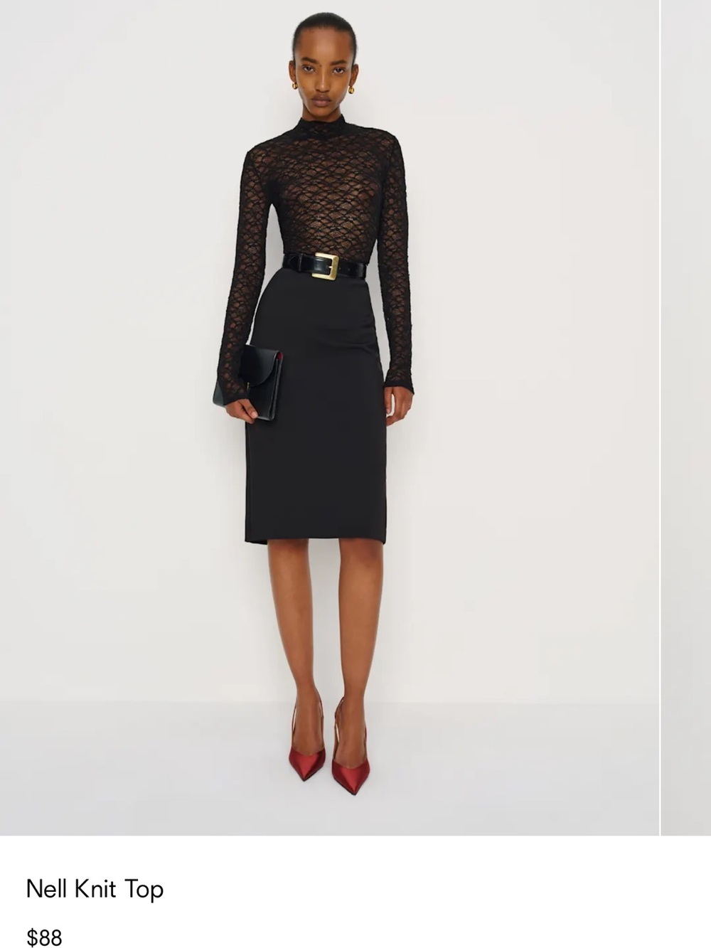 NWT Reformation Nell Knit Top in Black Lace Mock Neck Sheer Size XS